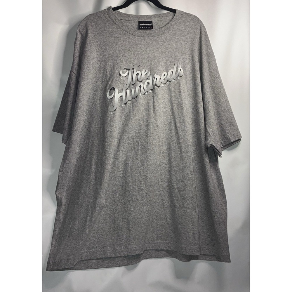The Hundreds T-Shirt 3X Grey Spell Out Logo Slant Script Chrome White Gradient *